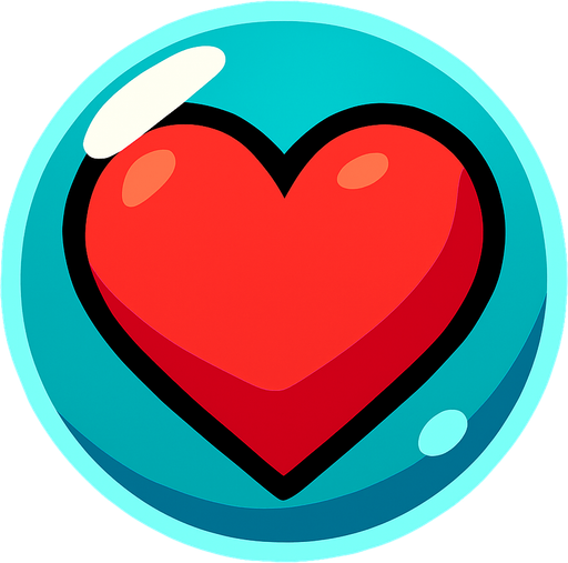 a heart inside a glass bubble.
In-Game asset.  2d.  High contrast.  No shadows
