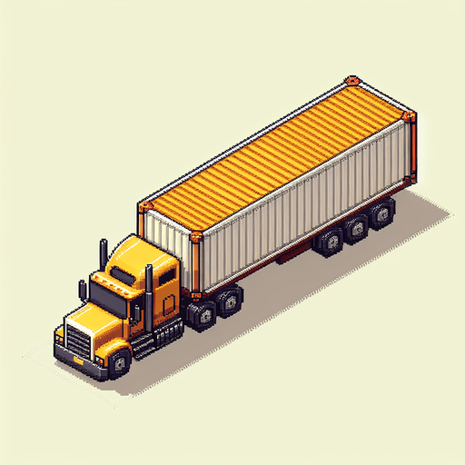 "Top-down view of a long yellow truck with a brown or white cargo container, pixel art style, 64x128 size, minimal retro arcade design, designed for a mobile endless driving game, clearly visible front cab and rear body, vertical orientation.".
Single Game Texture.  In-Game asset.  2d.  Blank background.  High contrast.  No shadows