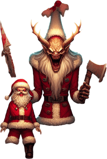 Eerie Christmas-inspired toy shop The only text on screen should be the title "Krampus Lockdown" centered on the image..
Single Game Texture. In-Game asset. 2d. Blank background. High contrast. No shadows.