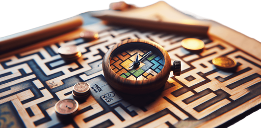 Fullscreen, high definition, light, blur, small time watch, colors, wood, for a game titled "Maze" and with the description "Navigate ever-changing mazes! Each level with different background, coins, time speed. Can you finish collecting coins before time is up? Challenge your skills in Maze!". with text on banner "MAZE"!