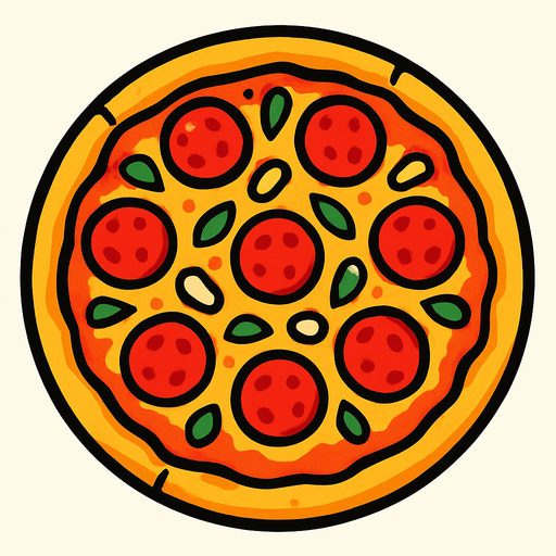 Genera una imagen de una pizza.
In-Game asset.  2d.  High contrast.  No shadows