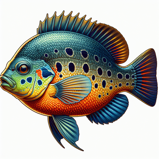 a realistic sunfish.
Single Game Texture. In-Game asset. 2d. Blank background. High contrast. No shadows.
