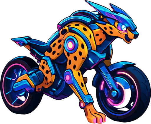 cyberpunk American anime koraidon Miraidon-esque motorcycle animal futuristic cheetah-meets-motorcycle