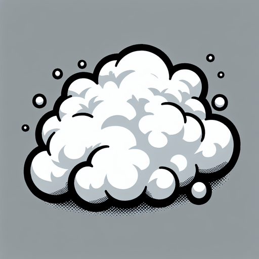 White particle cloud. Cartoon. Bright outline. Single Game Texture. In-Game asset. 2d. Blank background. High contrast. No shadows.