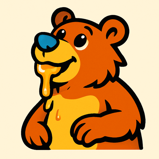 Oso naranja de pelaje con pecho y osico amarillo, al igual que un nariz azul, quiero que tenga un poco de miel en su boca y que mire hacia arriba.
In-Game asset.  2d.  High contrast.  No shadows