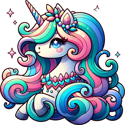 Fantasy kawaii beautiful unicorn.
Single Game Texture. In-Game asset. 2d. Blank background. High contrast. No shadows.