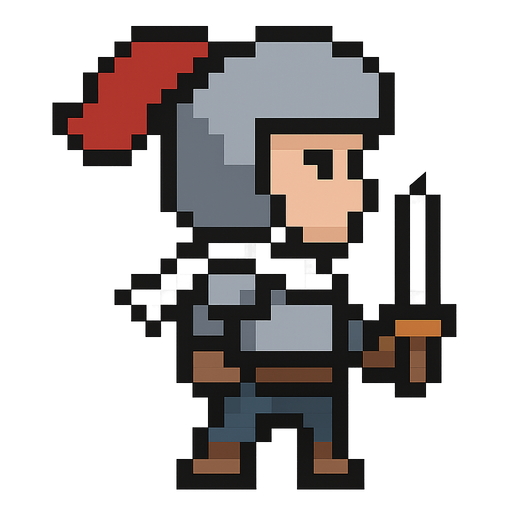 make a 8-bit knight. No background. Transparent background. Blank background. No shadows. 2d. In-Game asset. flat