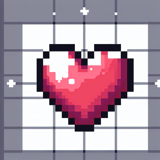 A white heart. Pixel art..
Single Game Texture.  In-Game asset.  2d.  Blank background.  High contrast.  No shadows