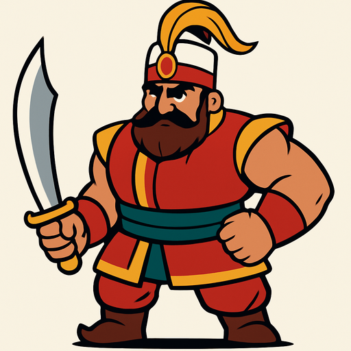 animasyo çizgi dizi gibi bir osmanlı yeniçerisi ama güçlü.
In-Game asset.  2d.  High contrast.  No shadows