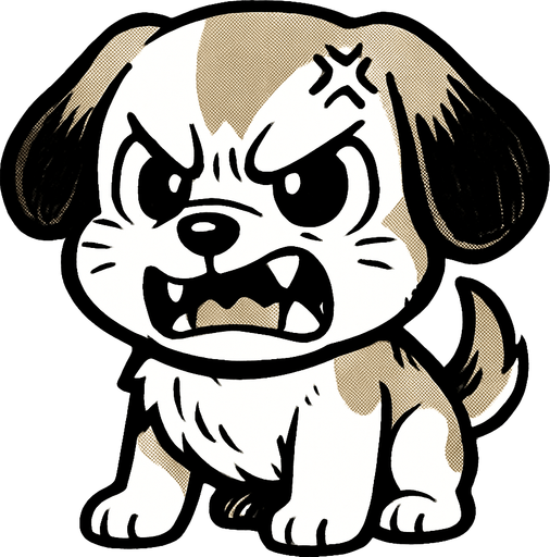 a cute angry dog manga style.
In-Game asset.  2d.  High contrast.  No shadows