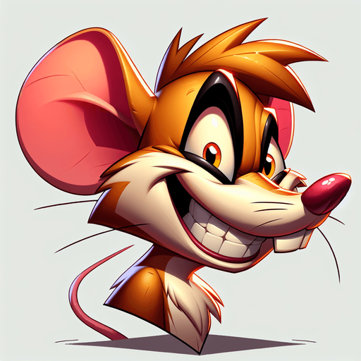 Evil Mouse, side view, cartoon, center Single Game Texture. In-Game asset. 2d. Blank background. High contrast. No shadows.