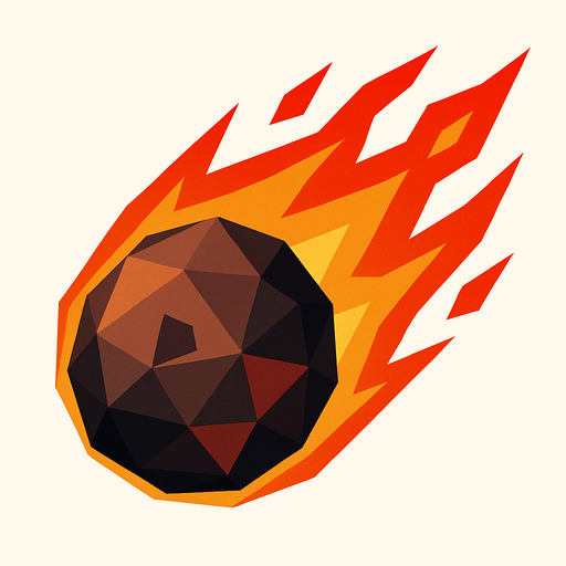 alevli bir meteor çiz. low poly olsun.
In-Game asset.  2d.  High contrast.  No shadows