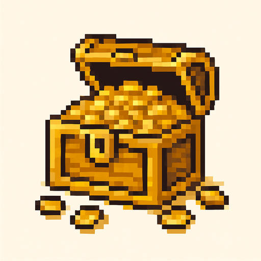 2d pixel bir altından hazine kutusu.
In-Game asset.  2d.  High contrast.  No shadows