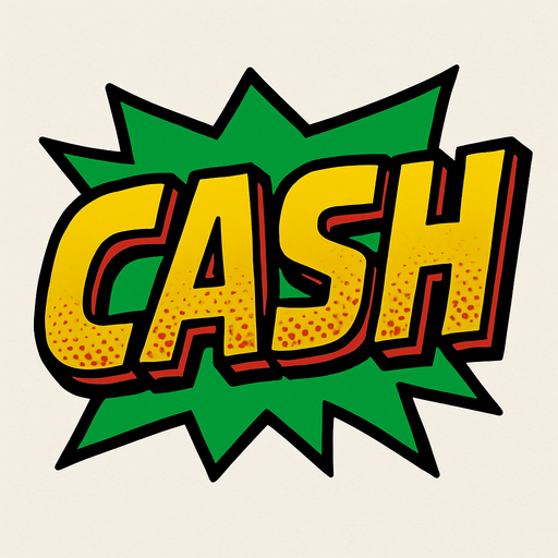 Display icon that says cash sci fi comic style font.
In-Game asset.  2d.  High contrast.  No shadows
