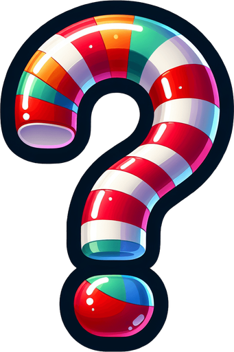 cartoon christmas inspired question mark
Single Game Texture. In-Game asset. 2d. Blank background. High contrast. No shadows.