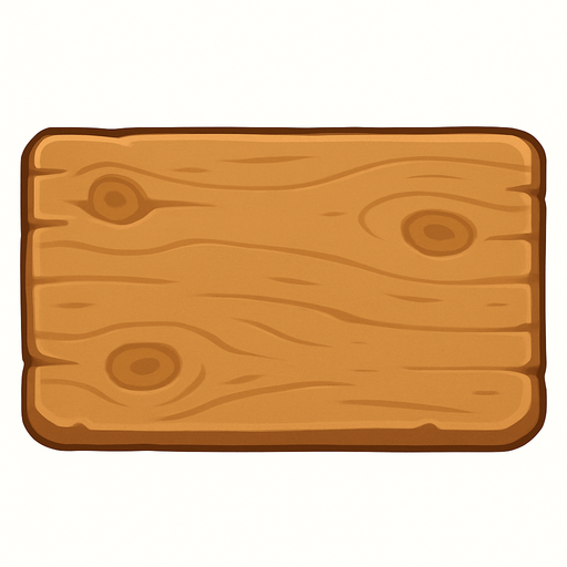 Crea un elemento de fondo con la apariencia de un tablón de madera desgastada, en un estilo 2D renderizado, limpio y cartoonish. El tablón debe tener una textura de madera visible (nudos, vetas sutiles, ligeras imperfecciones) para darle un toque rústico y orgánico, pero manteniendo la limpieza visual general del estilo.

El diseño debe considerar lo siguiente:

Forma: Un rectángulo con proporciones que permitan contener varios iconos de recursos horizontalmente (para la parte superior) y quizás un rectángulo más vertical para la selección de torres lateralmente. Podrías generar dos versiones con diferentes proporciones si lo prefieres.

Coloración: Tonos cálidos de madera (marrones claros a medios, quizás con toques de ocre o beige). Los colores no deben ser demasiado saturados para no distraer de los iconos que se colocarán encima.

Bordes: Los bordes del tablón pueden ser ligeramente irregulares o redondeados para reforzar la apariencia de madera natural. Podrías incluir sutiles det.
In-Game asset.  2d.  High contrast.  No shadows