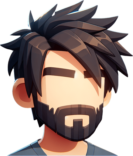 мультяшный парень с темными волосами бородой и светлыми прядями.
Single Game Texture. In-Game asset. 2d. Blank background. High contrast. No shadows.