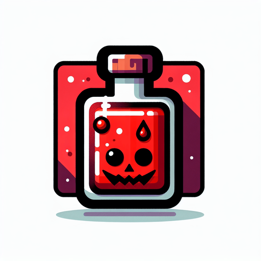 Perfectly square red Halloween vial of blood. Cartoon. Spooky art style