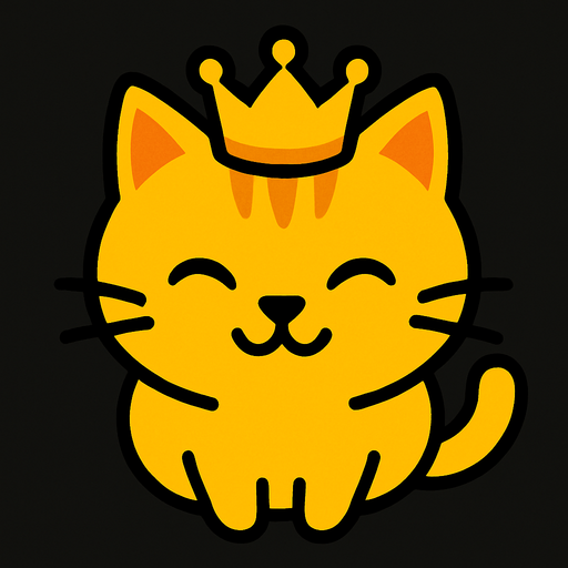top view of yellow cat wearing crown.
In-Game asset.  2d.  High contrast.  No shadows