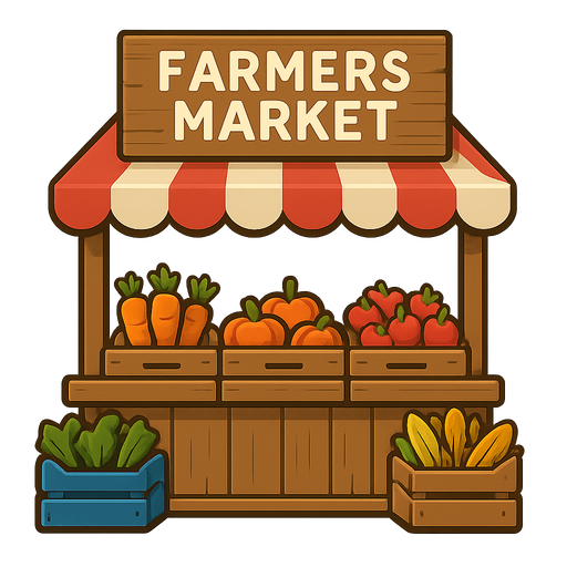 farmers Market stand.
Single Game Texture.  In-Game asset.  2d.  Blank background.  High contrast.  No shadows