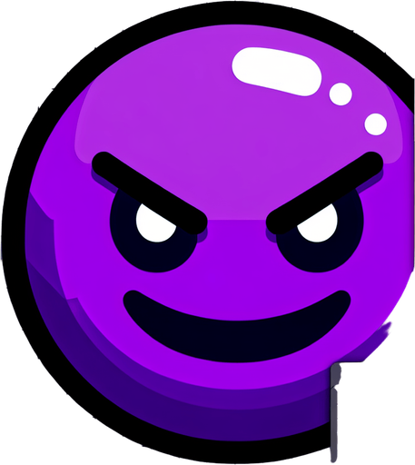 an evil looking emoji. purple and blue colors..
Single Game Texture. In-Game asset. 2d. Blank background. High contrast. No shadows.