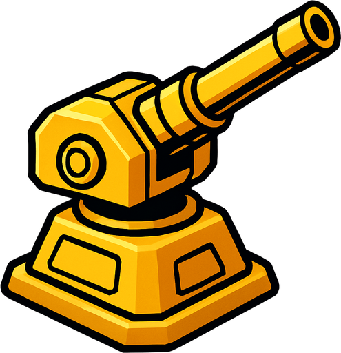 gunTurret aiming diagonal. yellow, HD colors.
In-Game asset.  2d.  High contrast.  No shadows