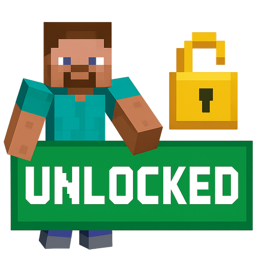 Minecraft Steve unlocked button.
In-Game asset.  2d.  High contrast.  No shadows