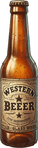 western glass beer bottle.
Single Game Texture. In-Game asset. 2d. Blank background. High contrast. No shadows.