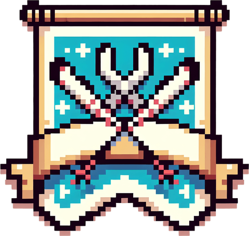 pixel art banner of a pair of skis crossed.
Single Game Texture. In-Game asset. 2d. Blank background. High contrast. No shadows.