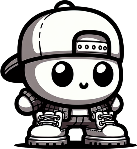 A cute monster wearing a snapback and Timberland shoes in Chibi style Single Game Texture. In-Game asset. 2d. Blank background. High contrast. No shadows.