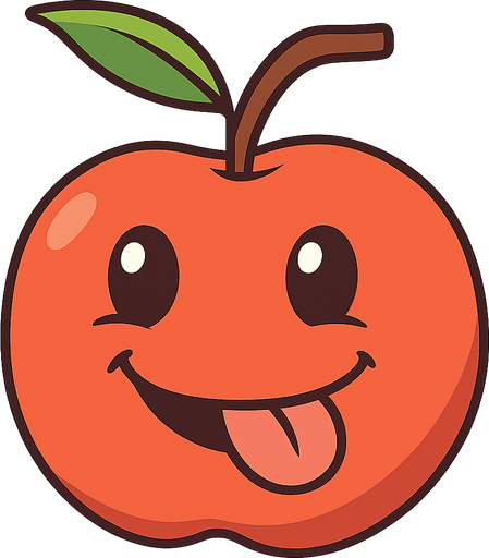 hapy apple. No background. Transparent background. Blank background. No shadows. 2d. In-Game asset. flat