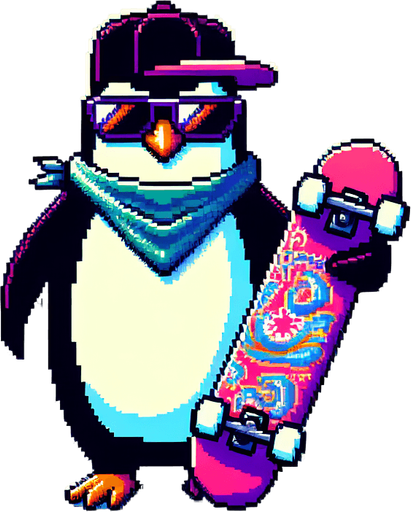 8-bit Pinguin_skater_features. Make a text written above (your way).
A