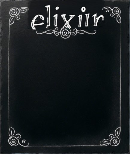 Word "ELIXIR" written in chalk. centered