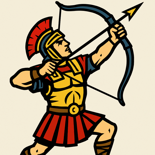 Roman Archer Aiming High.
In-Game asset.  2d.  High contrast.  No shadows