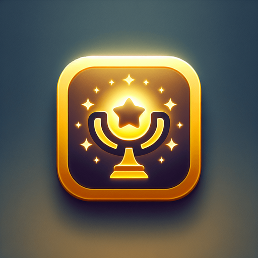A square app store icon with rounded edges, designed for a WIN screen app. The icon features a simple trophy or star symbol in the center, glowing softly to signify achievement. The background is a gradient of gold to yellow, giving the icon a celebratory yet minimalistic look.
Single Game Texture. In-Game asset. 2d. Blank background. High contrast. No shadows.
