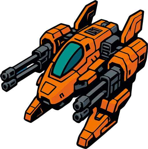 Space ship with guns.
In-Game asset.  2d.  High contrast.  No shadows