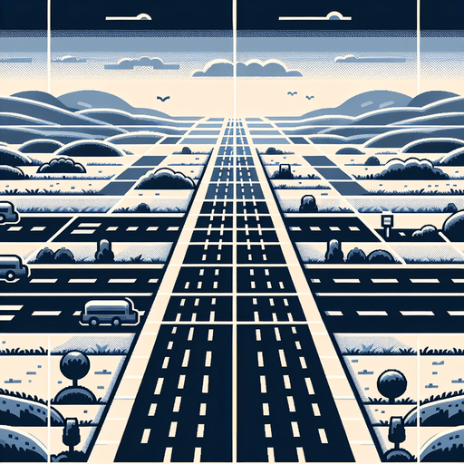 four-lane road on full image.
Single Game Texture. In-Game asset. 2d. Blank background. High contrast. No shadows.