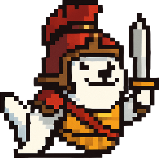 una foca de pixeles con armadura de gladiador.
In-Game asset.  2d.  High contrast.  No shadows