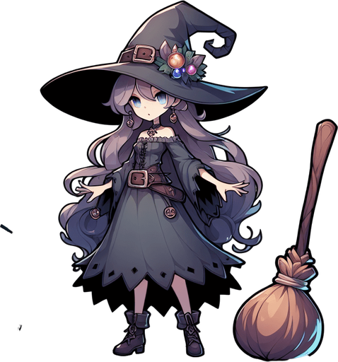 Witch
Single Game Texture. In-Game asset. 2d. Blank background. High contrast. No shadows.