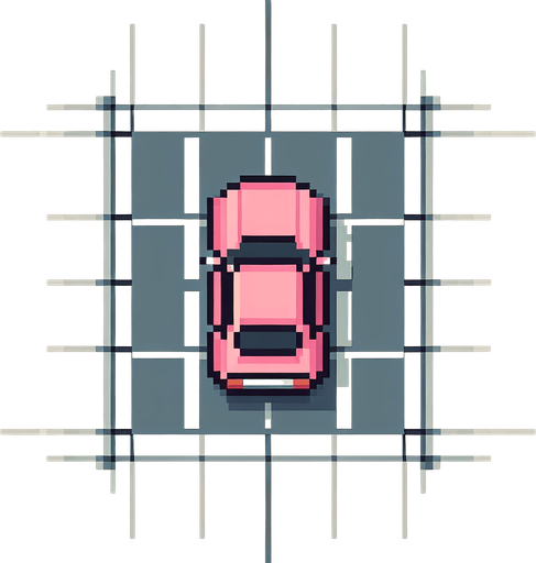 Top-down view of a simple pink car in pixel art style, 64x64 size, designed for an endless driving game, minimal detail, arcade style". straight top. View
Single Game Texture.  In-Game asset.  2d.  Blank background.  High contrast.  No shadows