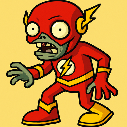 a plant vs zombies zombie whit a flash costume.
In-Game asset.  2d.  High contrast.  No shadows