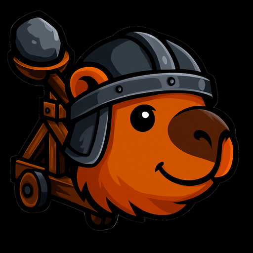 Elimina la espada. Añade una catapulta en la parte de atras de la cabeza con una piedra. La catapulta debe de  tener la piedra al lado izquierdo simulando se va a lanzar a la derecha. Haz la cabeza un poco mas pequeña.