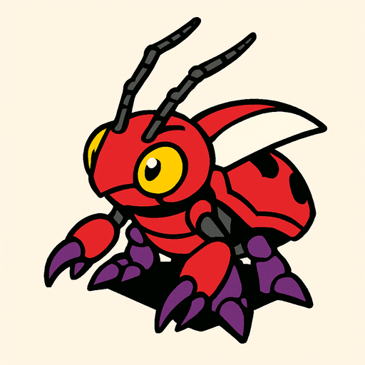 Tentomon viendo a la derecha, perspectiva isometrica.
In-Game asset.  2d.  High contrast.  No shadows
