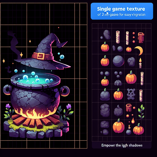 witch's cauldron.
Single Game Texture. In-Game asset. 2d. Blank background. High contrast. No shadows.