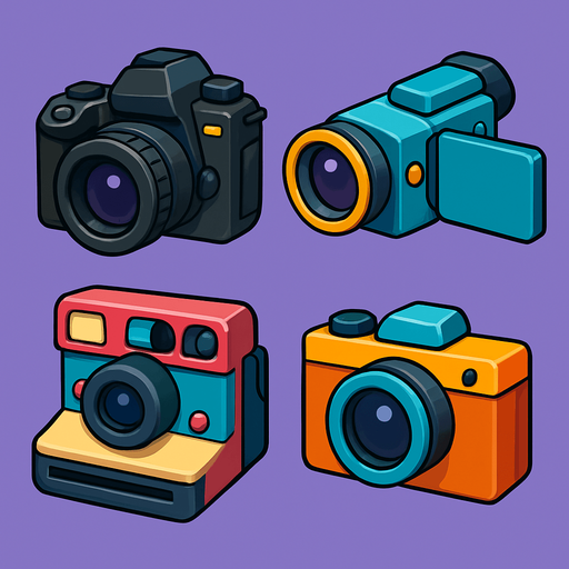 Pack of different cameras.
In-Game asset.  High contrast.  No shadows. 3D