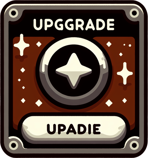 upgrade button.
Single Game Texture. In-Game asset. 2d. Blank background. High contrast. No shadows.