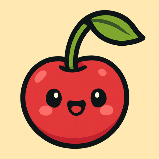 Cherry with cute face.
In-Game asset.  2d.  High contrast.  No shadows