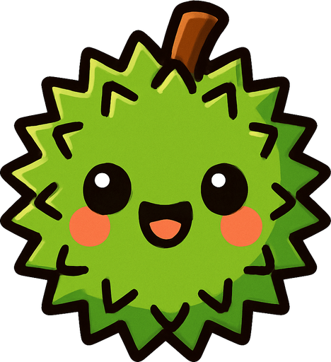 Durian with cute face.
In-Game asset.  2d.  High contrast.  No shadows