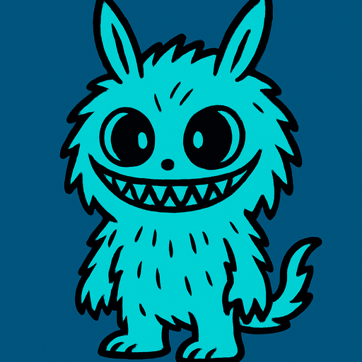 Cyan Labubu.
In-Game asset.  2d.  High contrast.  No shadows