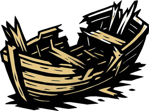 Broken boat.
In-Game asset.  2d.  High contrast.  No shadows